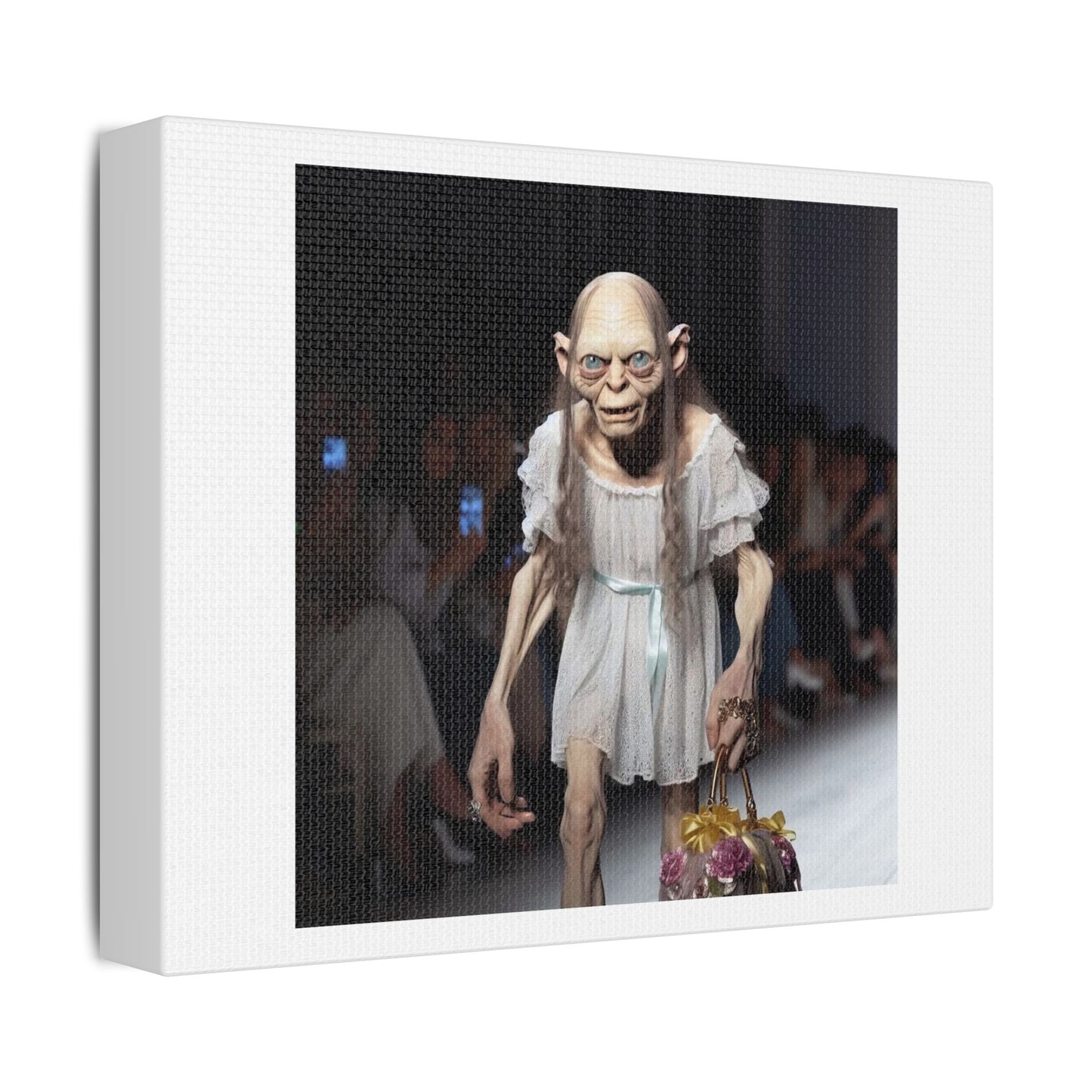 Gollum on the Fashion Catwalk 'Designed by AI', Art Print on Canvas