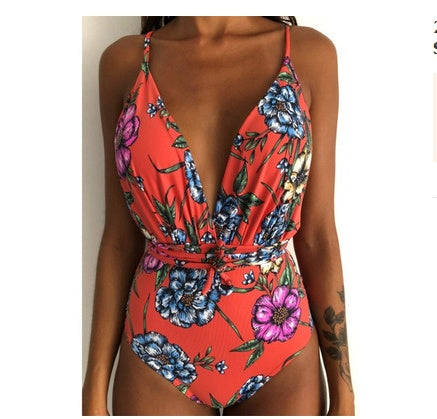 One-Piece Swimsuit Backless Monokini, Tropical Designs