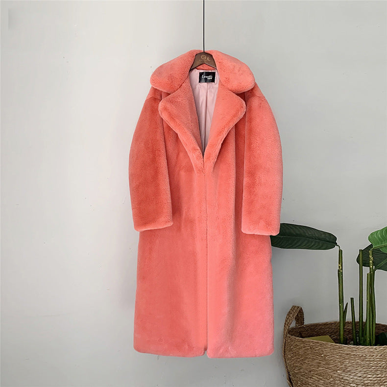 Vireous Thick Long Fur Coat, Faux Fur Rabbit Mink Soft Coat