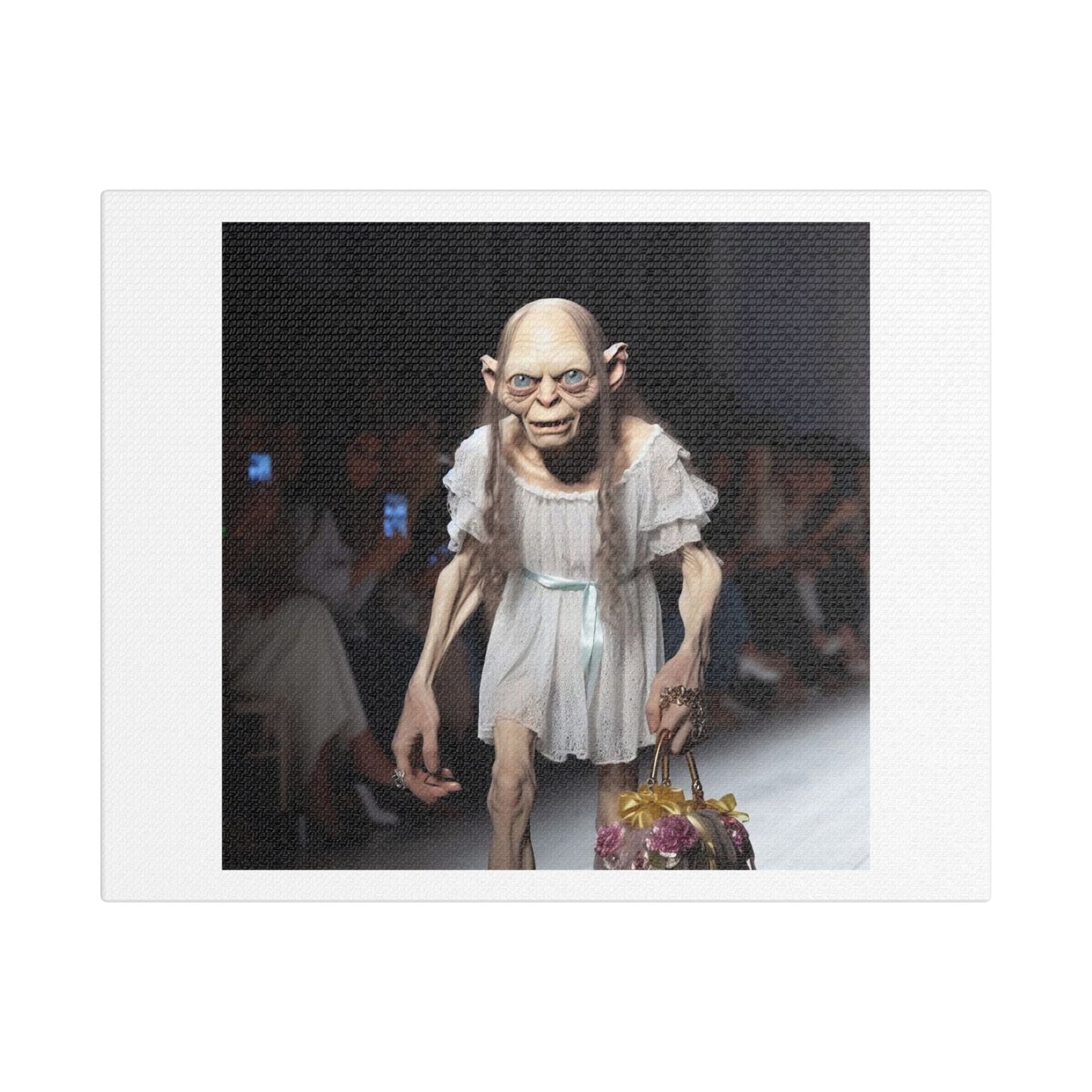 Gollum on the Fashion Catwalk 'Designed by AI', Art Print on Canvas