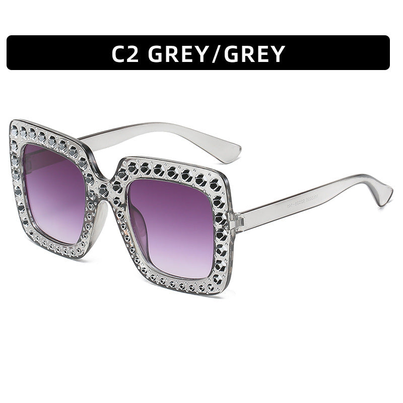 Large Square-Frame Avant Garde Sunglasses with Sparkling Rhinestones