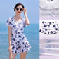 Women's Fashion Ruched Short Sleeve Swimming Dress with Under Shorts