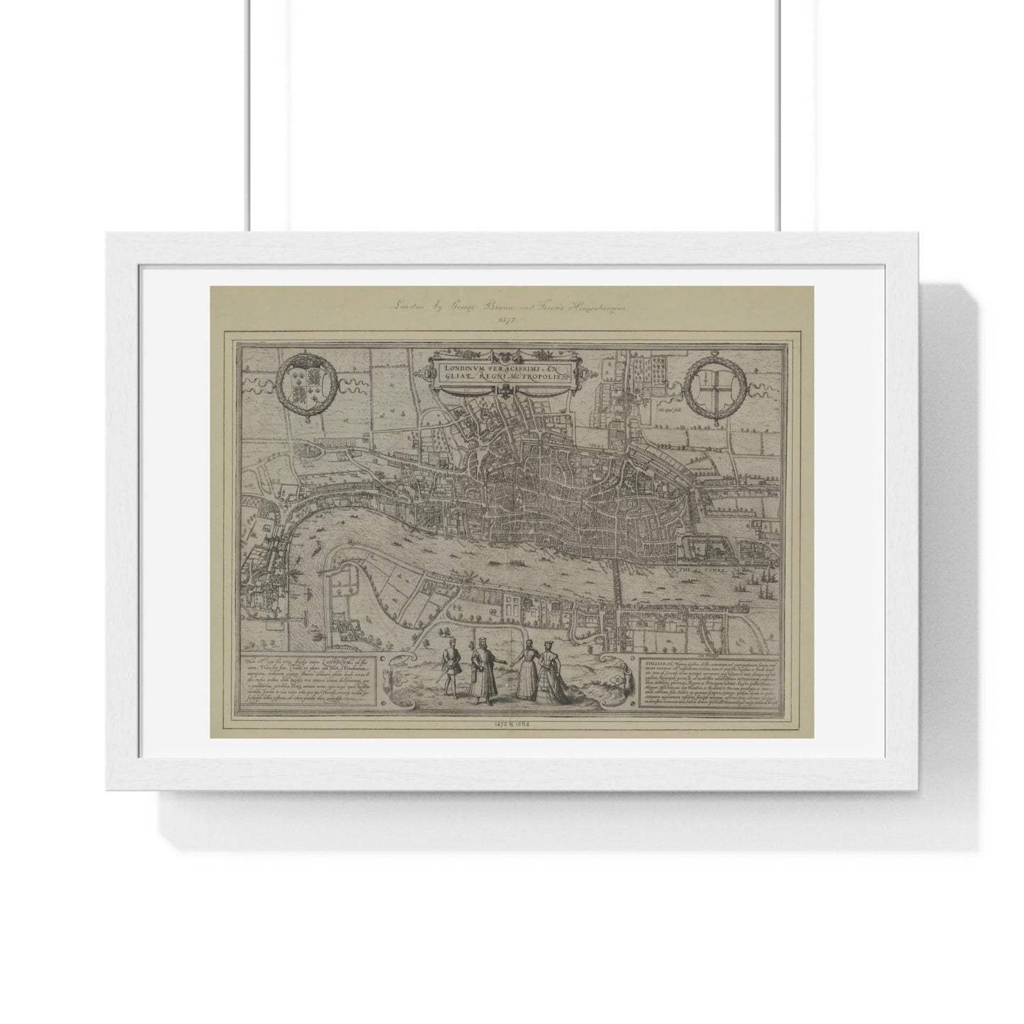Tudor Antique Map of London (1572) 'Londinum Feracissimi Angliae Regni Metropolis' from the Original, Framed Print