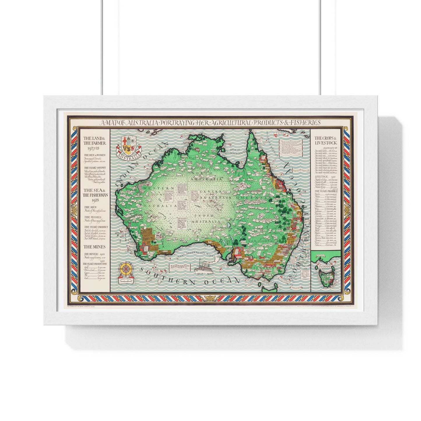 Vintage Map of Australia (1930) by MacDonald Gill, from the Original, Framed Art Print