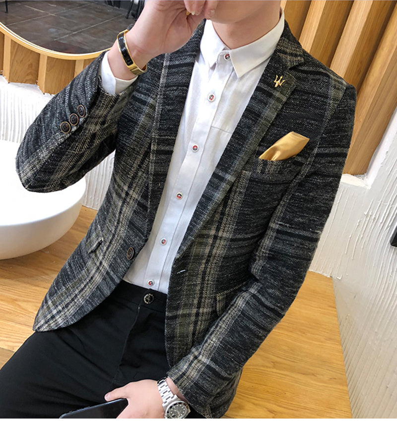 Vireous Men's Plaid Blazer Slim Fit Design