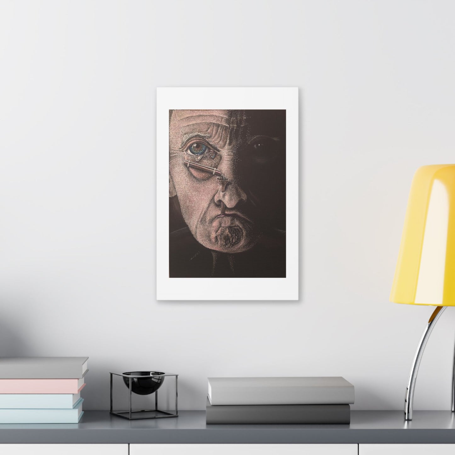 Tears, Surrealist Art, White Gel Pen and Pencils on Black Cardboard 'Designed by AI' Canvas Art Print