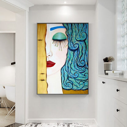 Golden Tears Abstract Woman Canvas Artwork