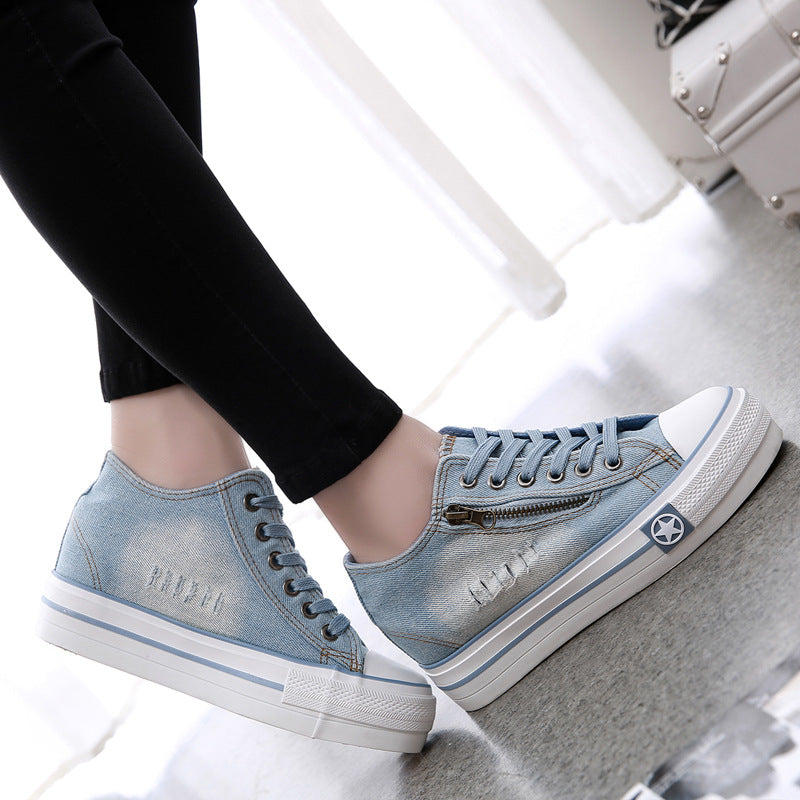 Converse-Style Women's Canvas Sneakers Thick-Sole Height-Increasing Denim Shoes