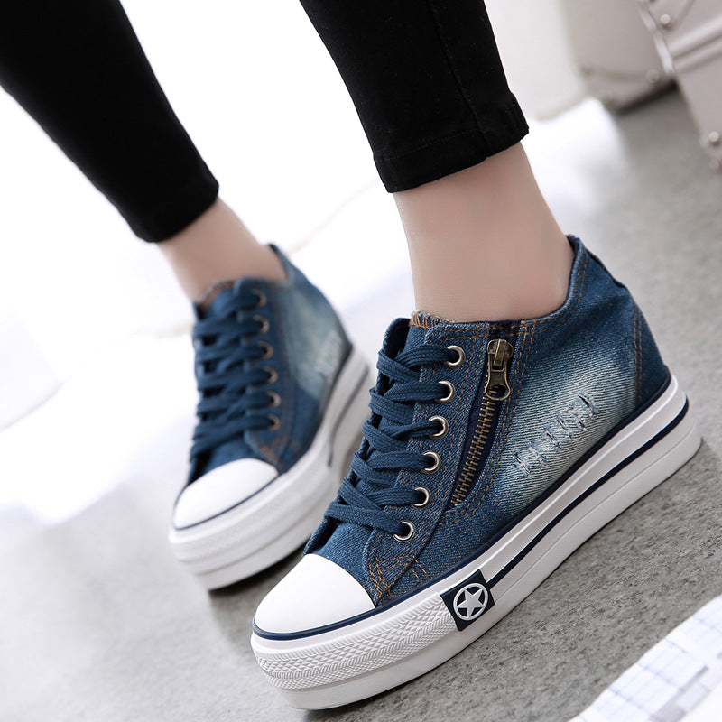 Converse-Style Women's Canvas Sneakers Thick-Sole Height-Increasing Denim Shoes