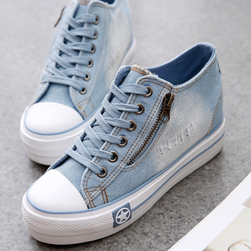 Converse-Style Women's Canvas Sneakers Thick-Sole Height-Increasing Denim Shoes