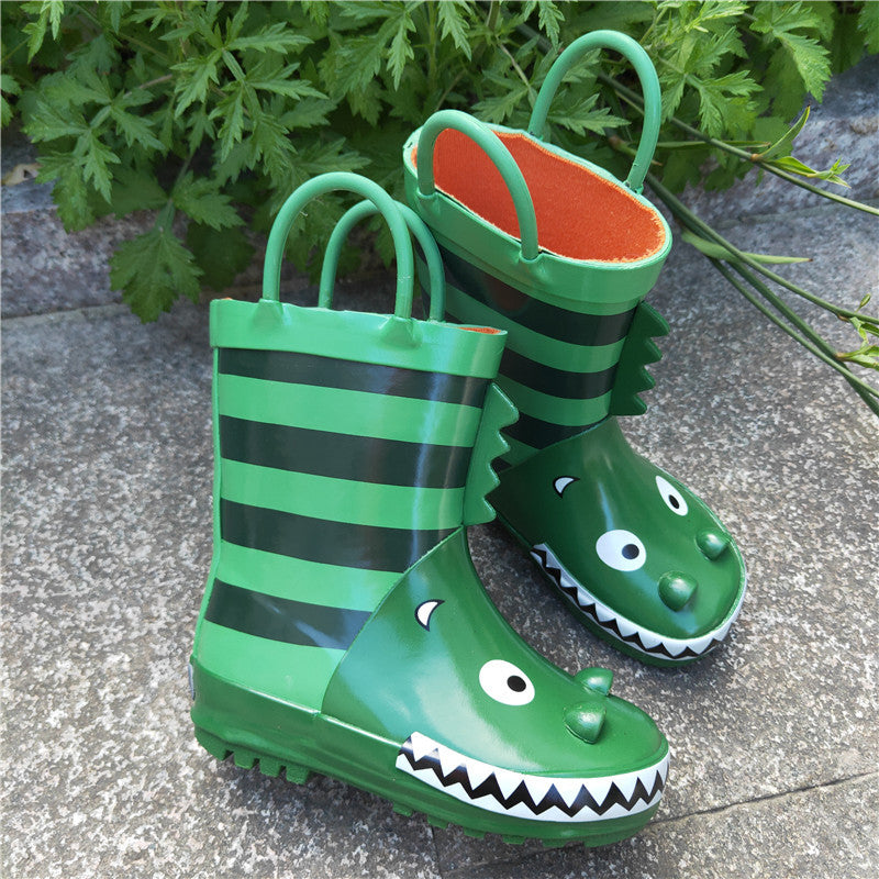 Children's Cartoon Design Rubber Rain Boots With Handles