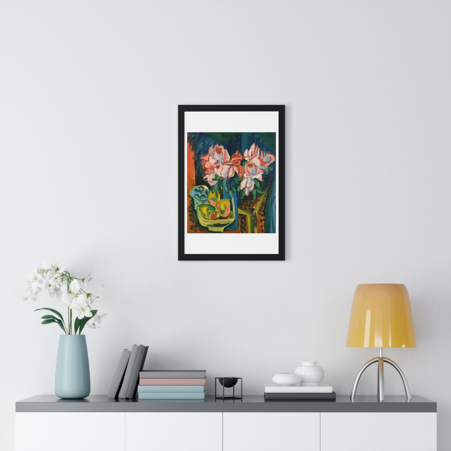 Pink Roses (1918) by Ernst Ludwig Kirchner, from the Original, Framed Print