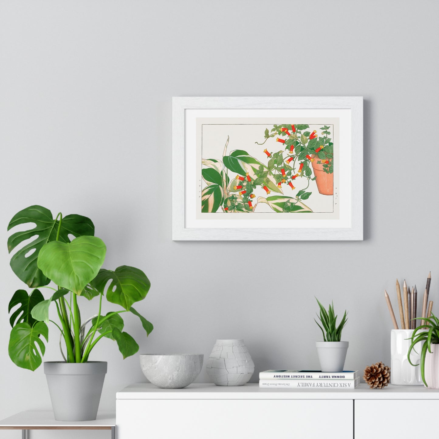 Maranta and Manettia Flower (1917) Japanese Woodblock Art by Kônan Tanigami, from the Original, Framed Art Print