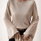 Women's Round Neck Loose Fit Bell-Sleeve Casual Ribbed Top