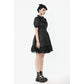 Dark in Love Belladonna Lace-Up High Collar Puff Sleeve Goth Dress, Plus Sizes