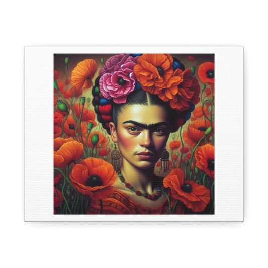 Woman with Poppies in the Style of Frida Kahlo 'Designed by AI' Art Print on Canvas