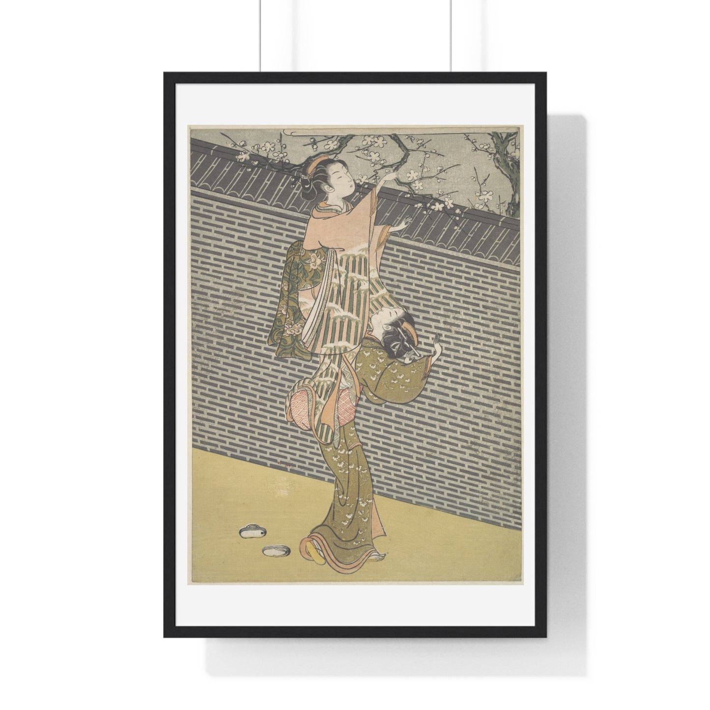 Plucking a Branch from a Neighbour's Plum Tree (1768) Japanese Illustration by Suzuki Harunobu, from the Original, Framed Print