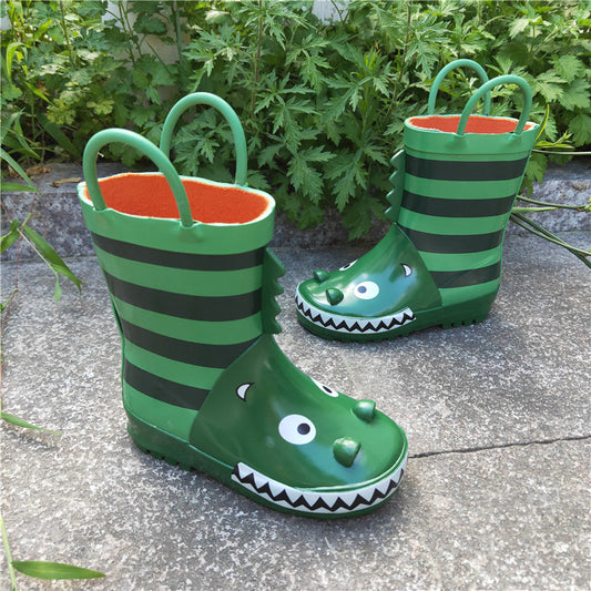 Children's Cartoon Design Rubber Rain Boots With Handles