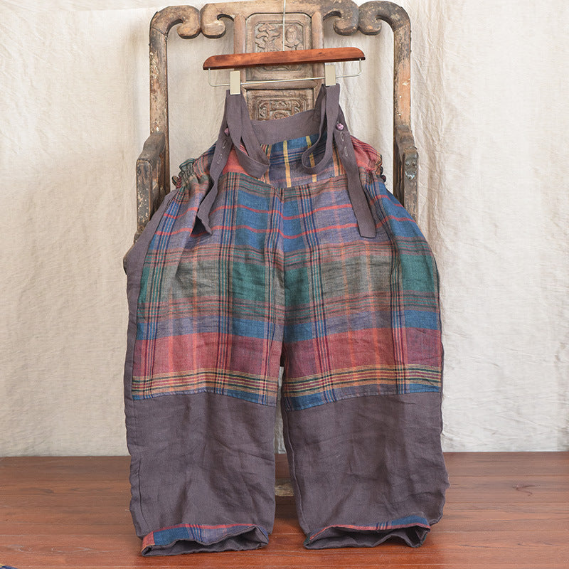 Women's Fashion Patchwork Linen Arty Suspender Pants