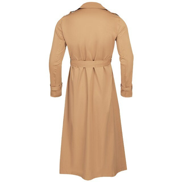 Vireous Long Trench Coat, Large Lapel Double-Breasted Belt Men's Coat