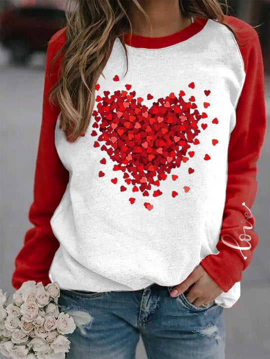 Women's Love Heart Design Casual Round Neck Loose Sweater