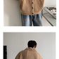 Vireous Retro 1970s Lapel Single-Breasted Men's Cardigan Sweater Coat