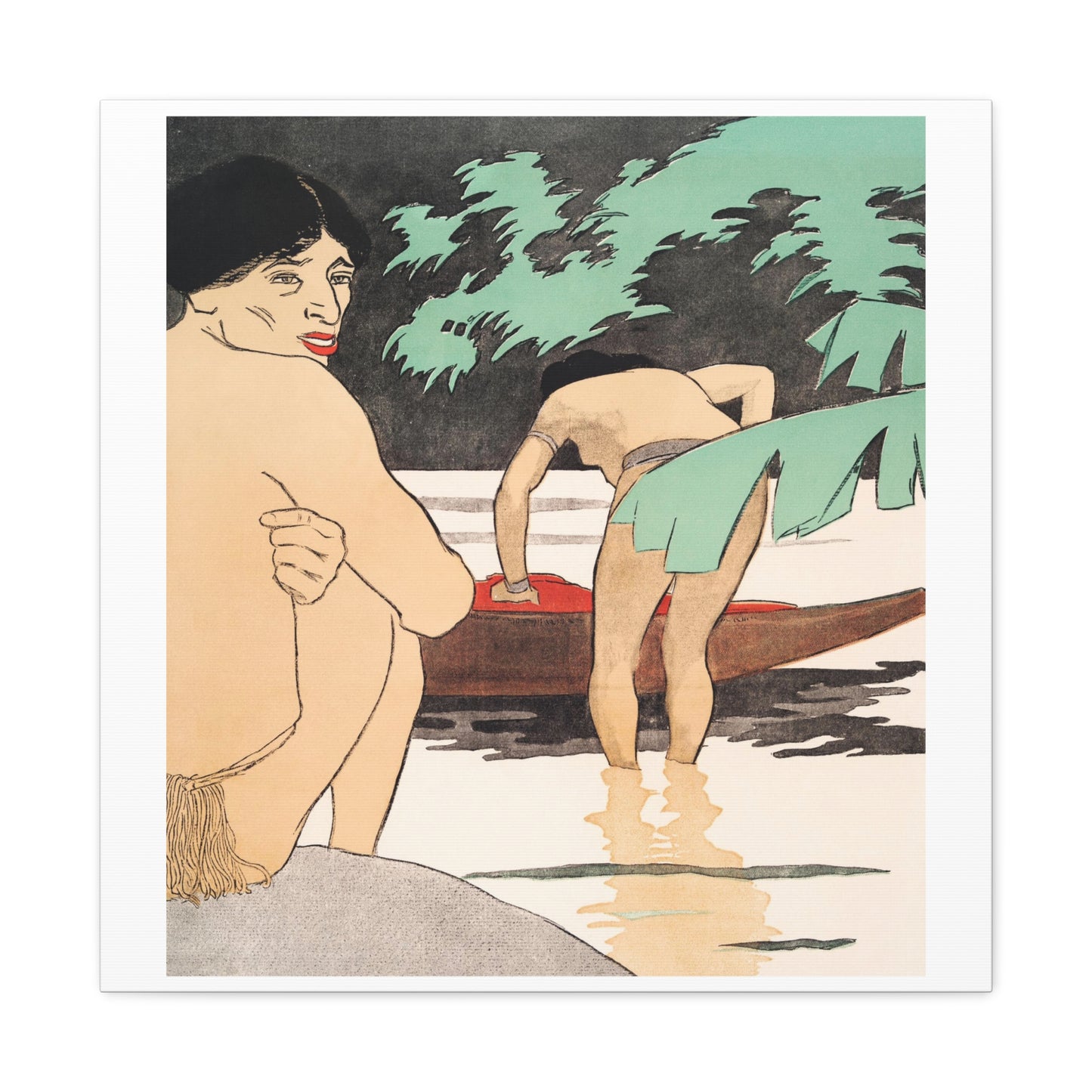 Men by the River, Remixed from Artworks by Edward Penfield, Print from the Original on Canvas