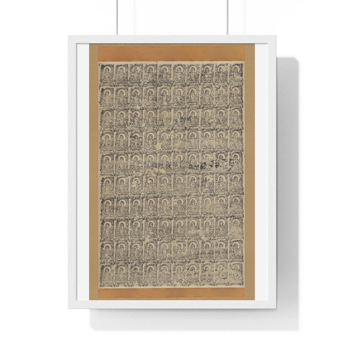 Stamped Images of the Wisdom King Fudō (Acala), Antique Japanese Scroll, from the Original, Framed Art Print