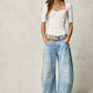 High-Stretch Mid-Rise Barrel Jeans, Fashion Wide Leg Women's Jeans