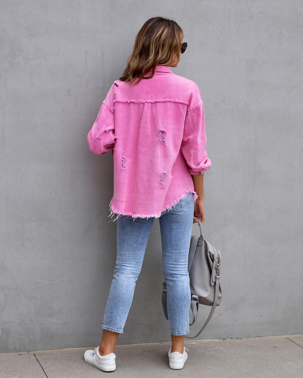 Vireous Women's Ripped Shirt Jacket Pastel Colours