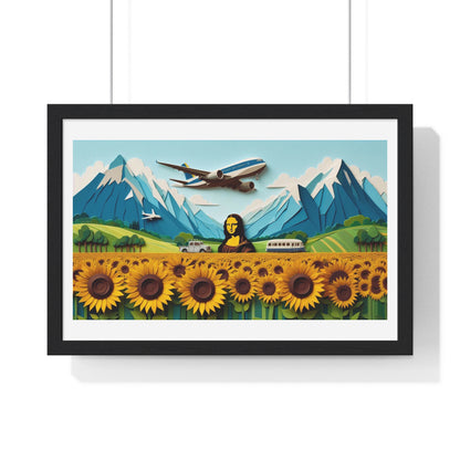 Mona Lisa in a Sunflower Meadow, Abstract Art 'Designed by AI' Framed Print