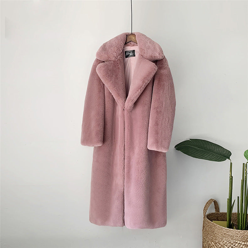 Vireous Thick Long Fur Coat, Faux Fur Rabbit Mink Soft Coat
