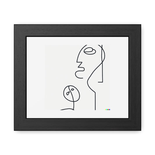 Consciousness In The Mind Of God Black On White Line Art 'Designed by AI' Wooden Framed Print