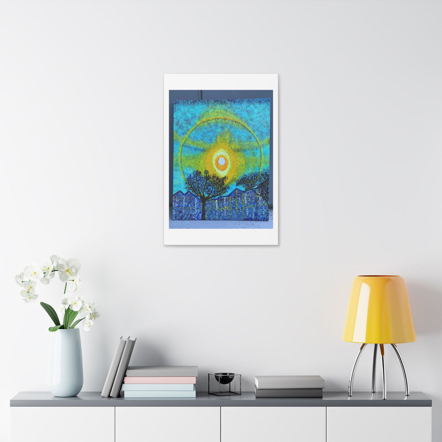 A Smile in the Solar Halo, Acrylic on Canvas 'Designed by AI' Satin Canvas Print