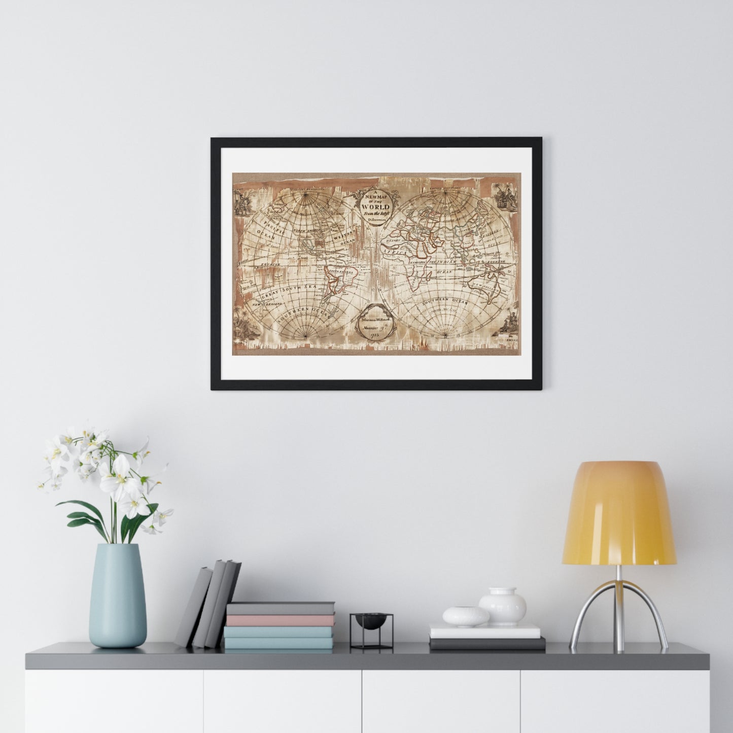 Embroidered World Map Sampler (1783) by Mariana Willmott, from the Original, Framed Art Print