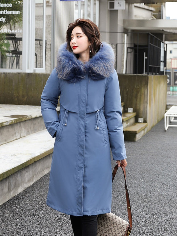 Women's Big Faux Fur Feature-Collar Padded Raincoat