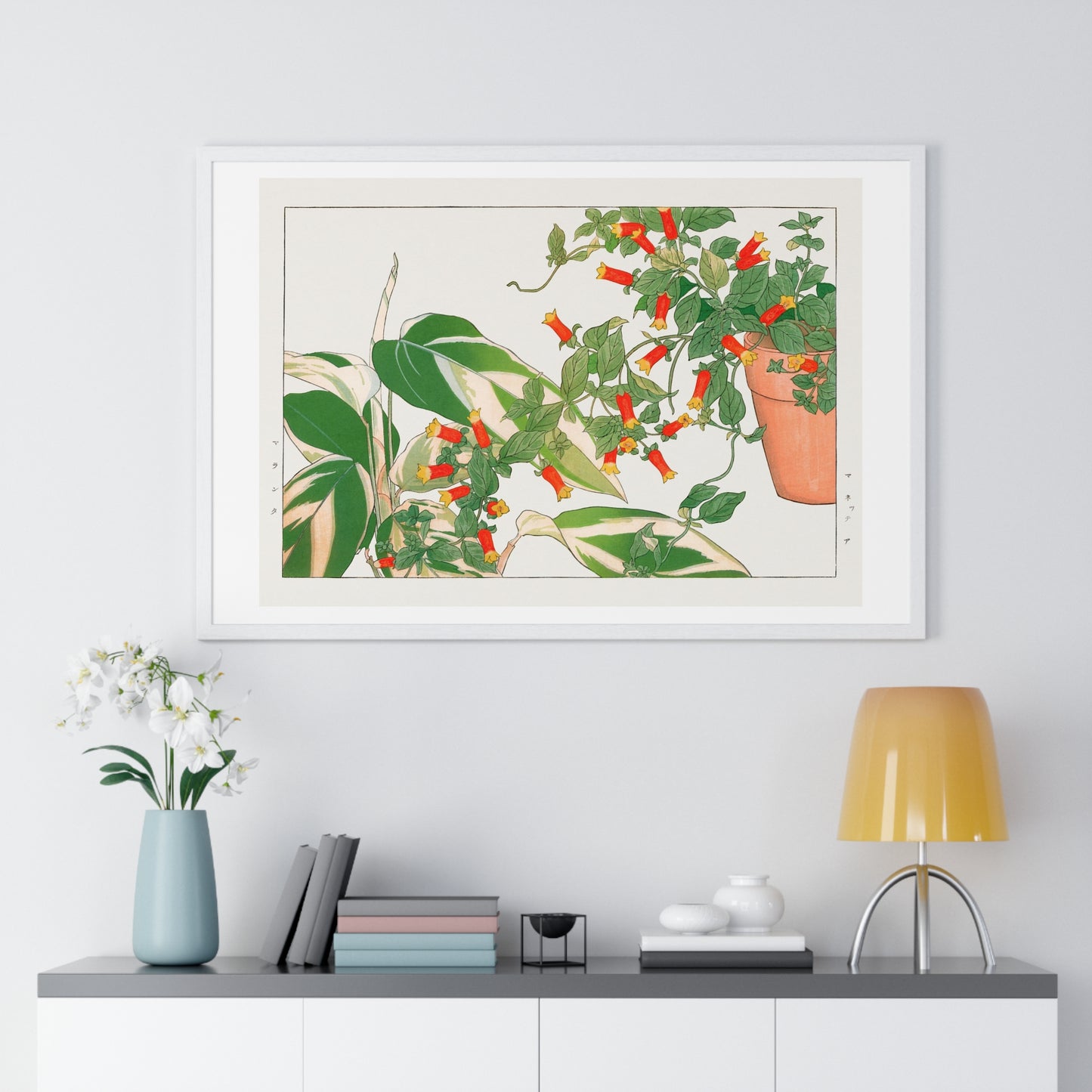 Maranta and Manettia Flower (1917) Japanese Woodblock Art by Kônan Tanigami, from the Original, Framed Art Print