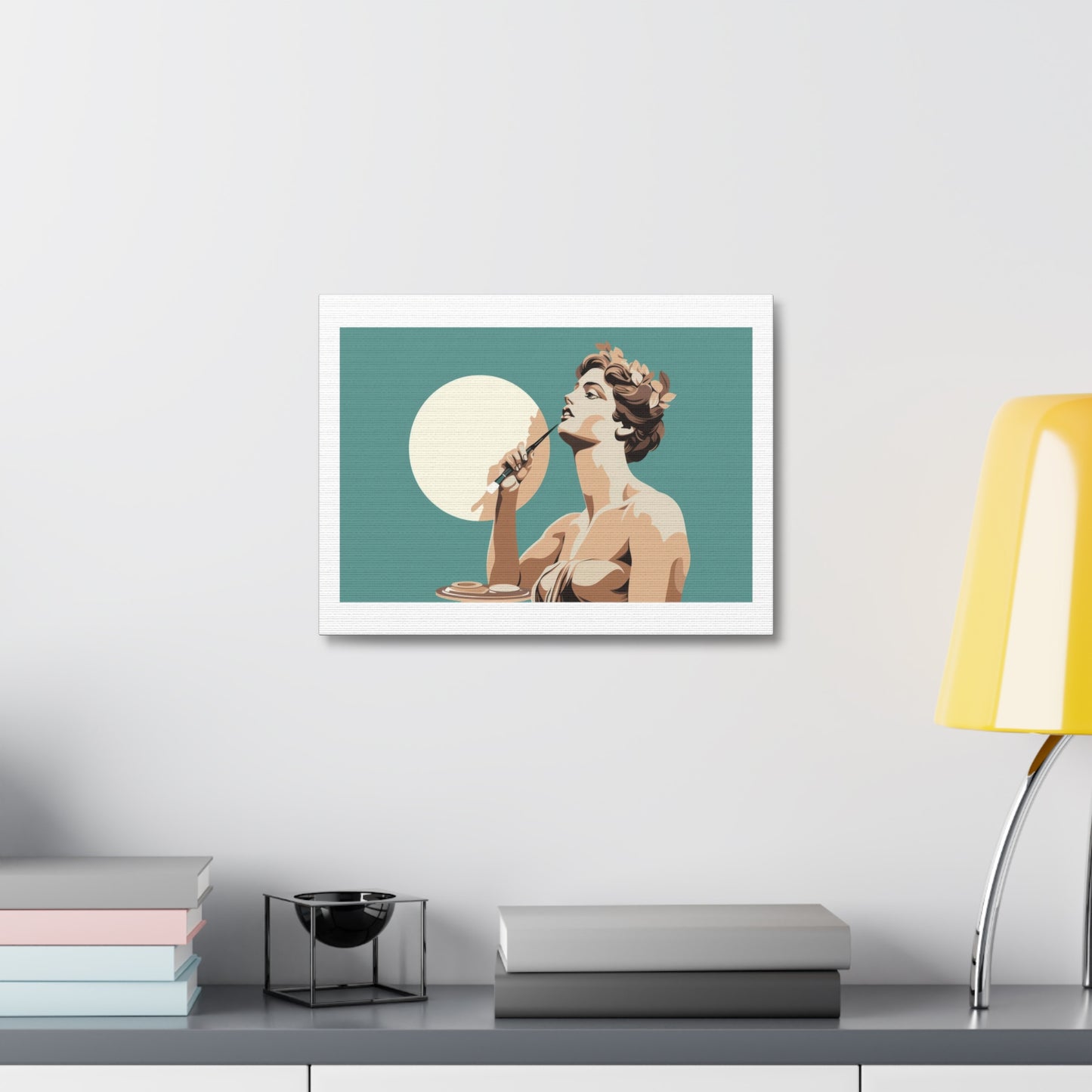 Greek Goddess Statue Doing Her Makeup, Art Print 'Designed by AI' on Canvas