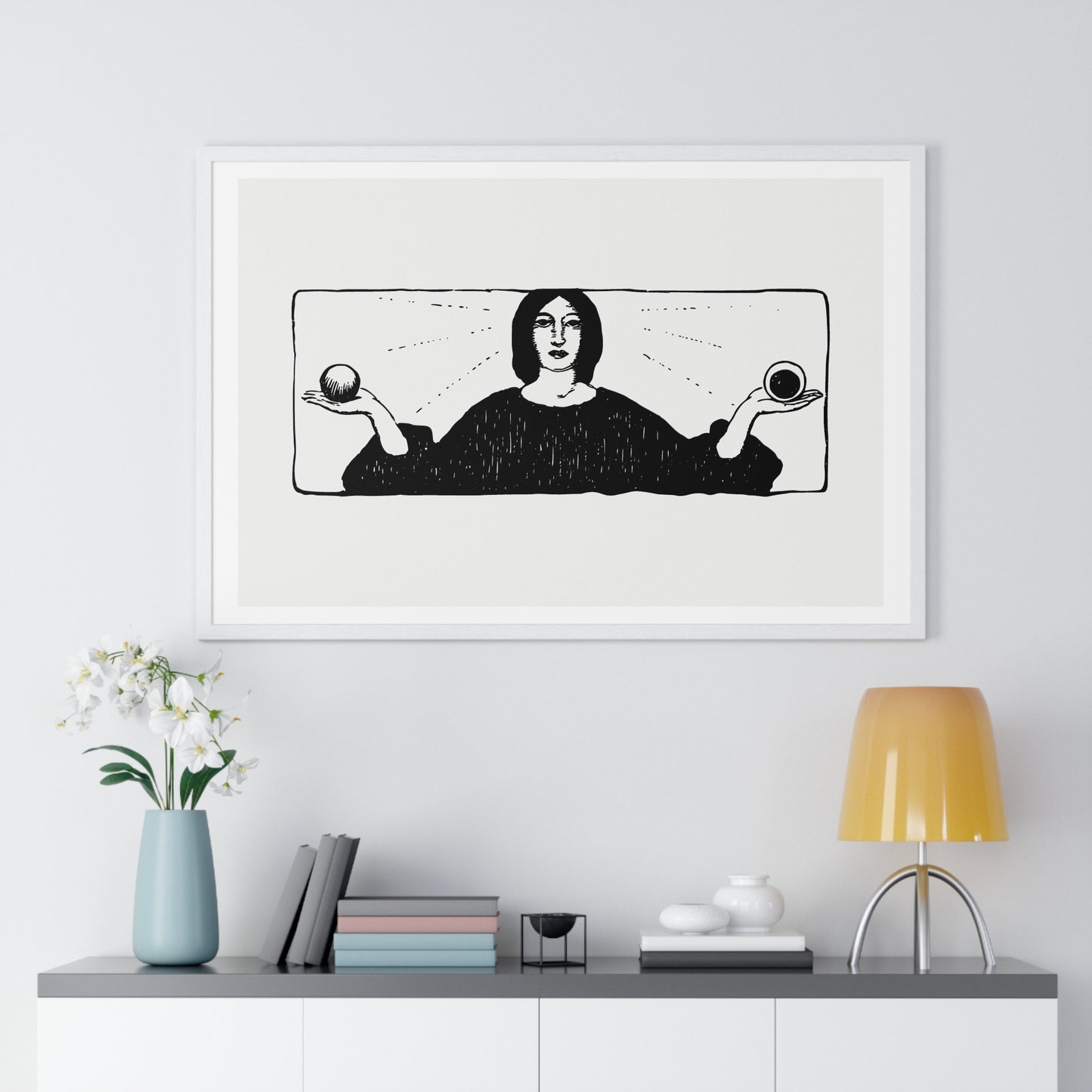 Woman Holding Balls, Religious Vintage Illustration, from the Original, Framed Art Print