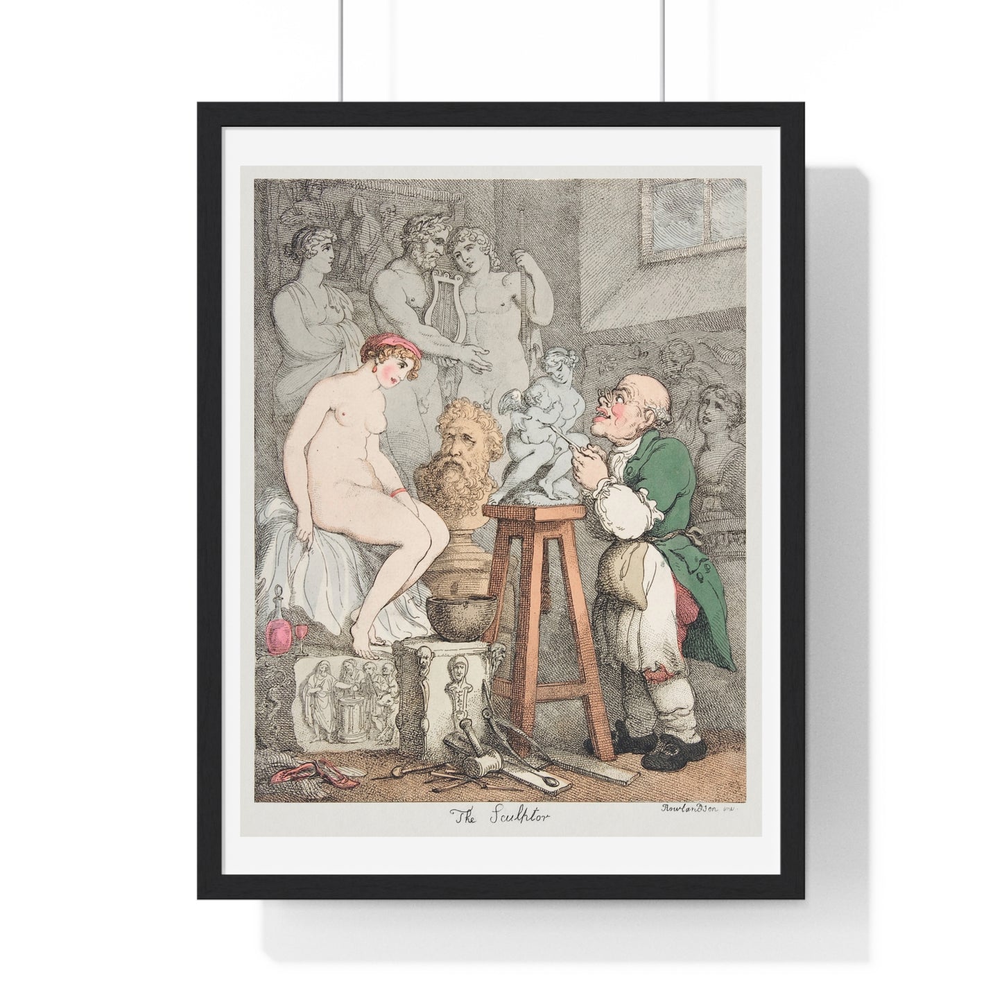 The Sculptor (Preparations for the Academy, Old Joseph Nollekens and his Venus) circa 1800 by Thomas Rowlandson, Framed Art Print