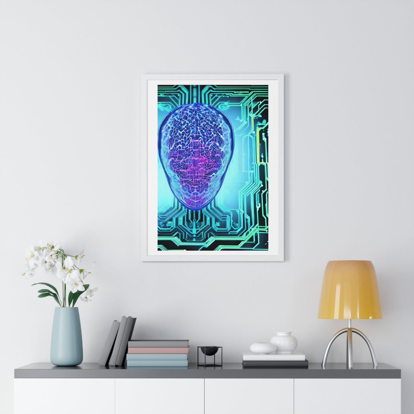 Artificial Intelligence Self Portrait, Psychedelic Framed Art Print 'Designed by AI'