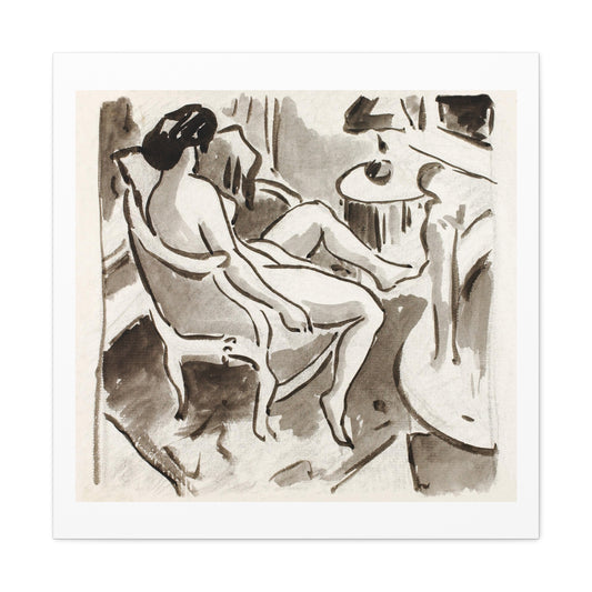 Seated Female Nude, Side View by Carl Newman, Art Print from the Original on Satin Canvas