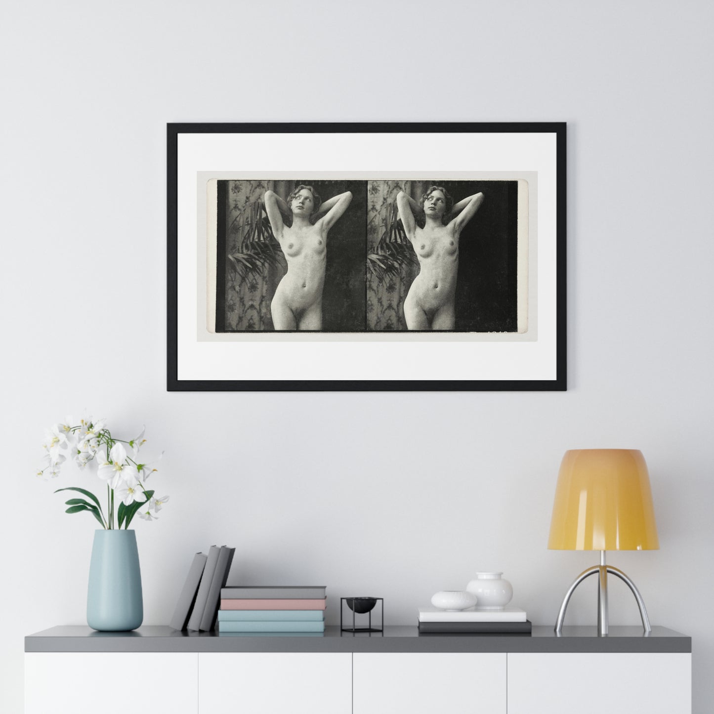 Portrait of a Naked Woman (1873–1910) Vintage Black & White Photography from the Original, Framed Art Print