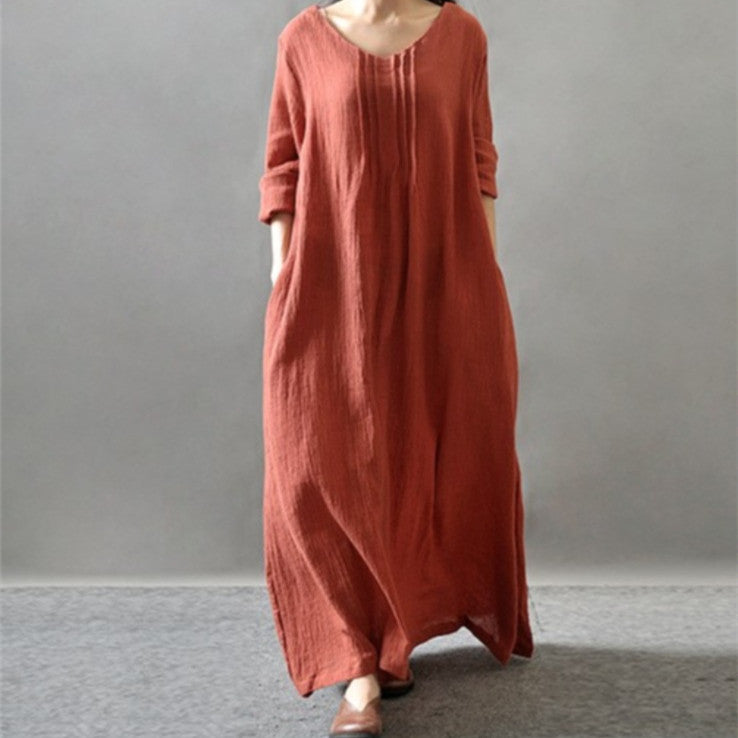 Vireous Textured Linen Robe Plus-Size Dress