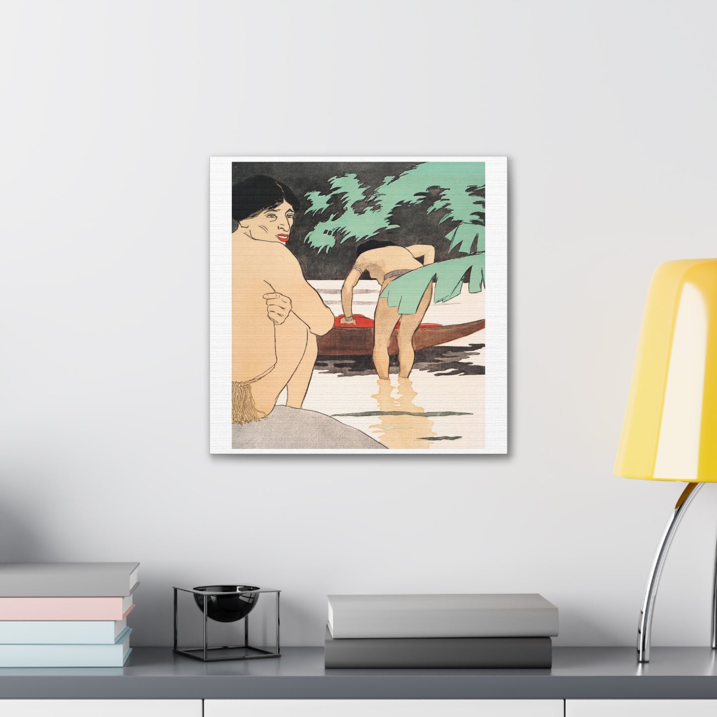 Men by the River, Remixed from Artworks by Edward Penfield, Print from the Original on Canvas