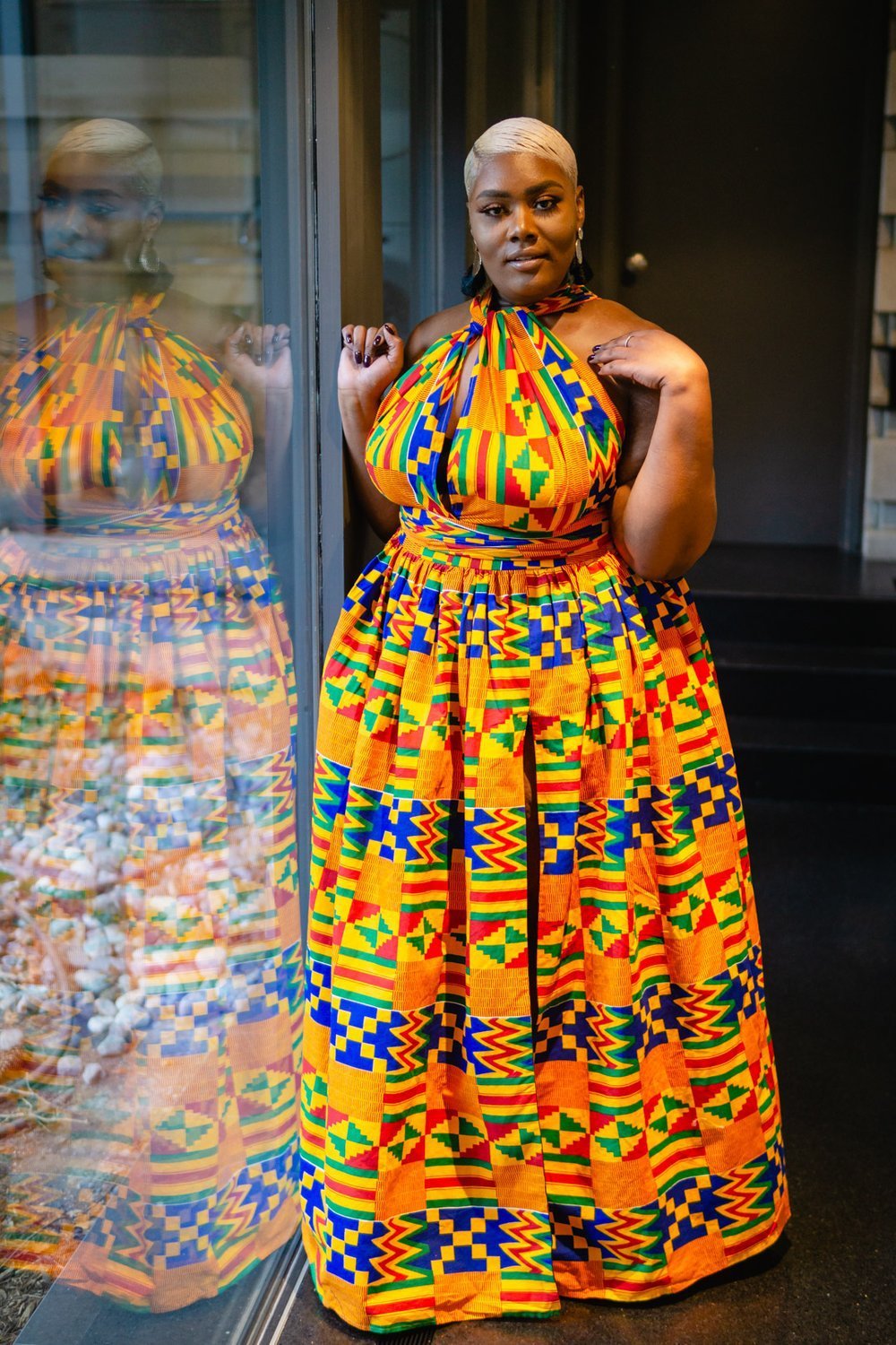 African and Geometric Print Maxi Dress