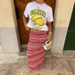 Vireous Resort-Style Striped-Knit Casual Beach Skirt in Pink