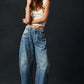 High-Stretch Mid-Rise Barrel Jeans, Fashion Wide Leg Women's Jeans