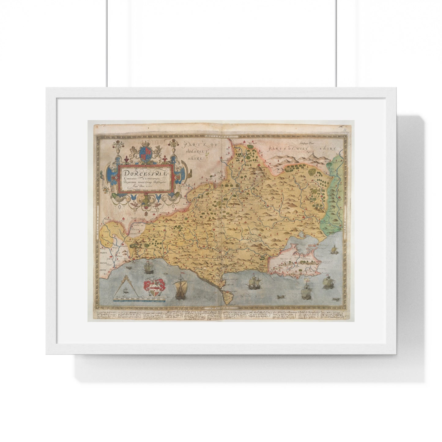 Tudor Antique Map of Dorset from Lord Burghley's Atlas (1579) from the Original, Framed Print