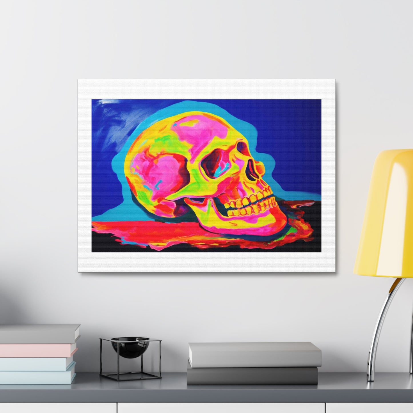 Skull Painting Remix, Art Print 'Designed by AI' on Satin Canvas